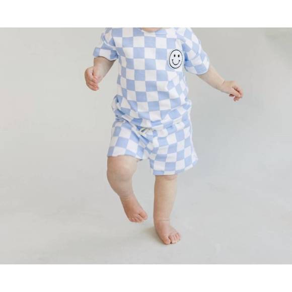 NEW LUCKY PANDA KIDS kids checkered tee and shortie set in blue - Picture 2 of 4